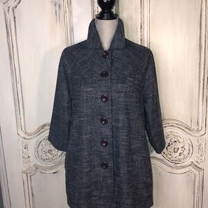 Ambition Blue Tweed Mid Sleeve Collared Button Down 50’s / 60’s Look Coat S/M